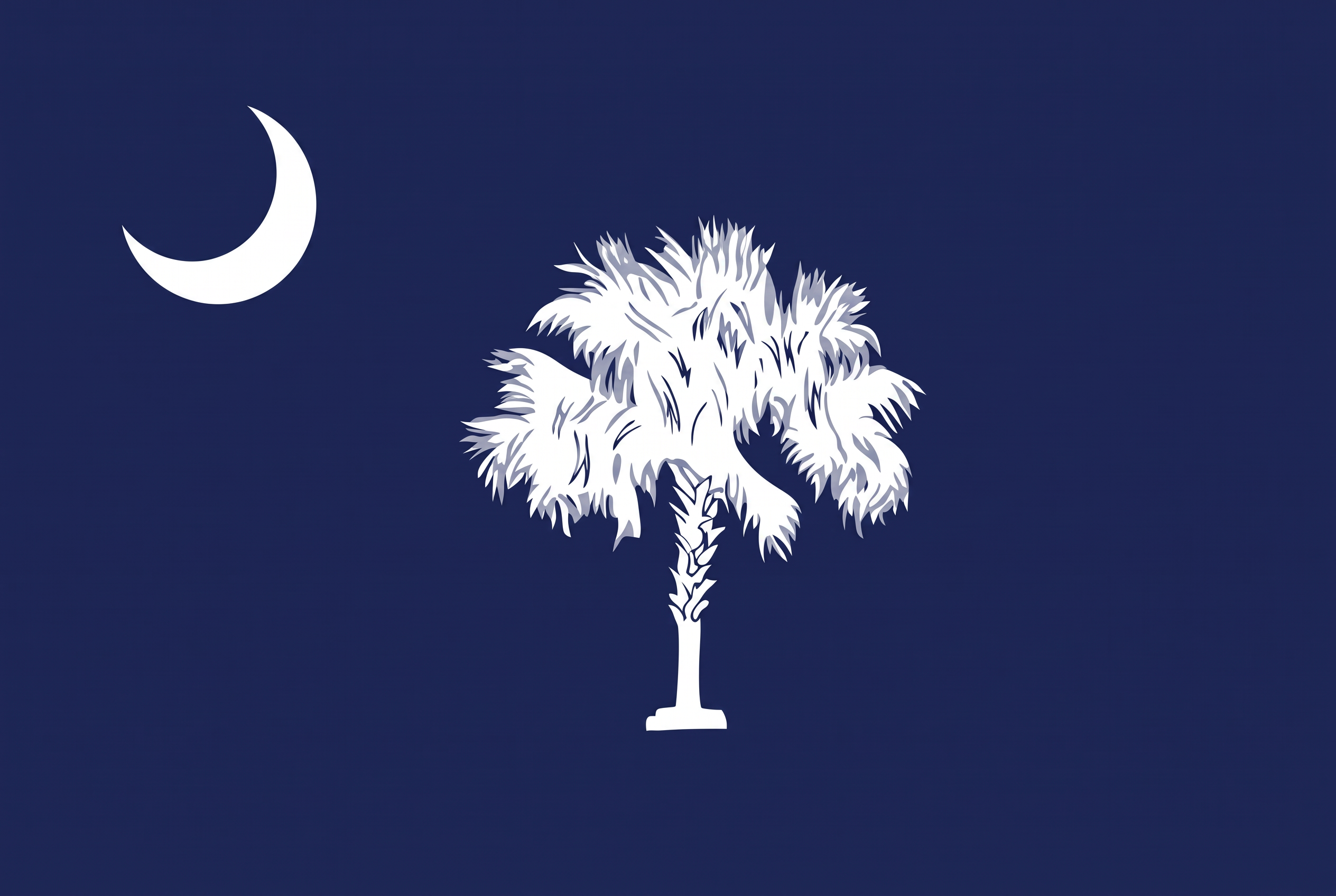 South Carolina state flag showing a white palmetto tree and crescent on an indigo field