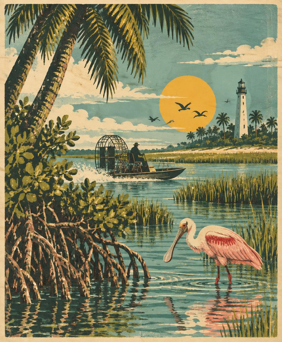 Vintage travel poster illustration for Florida